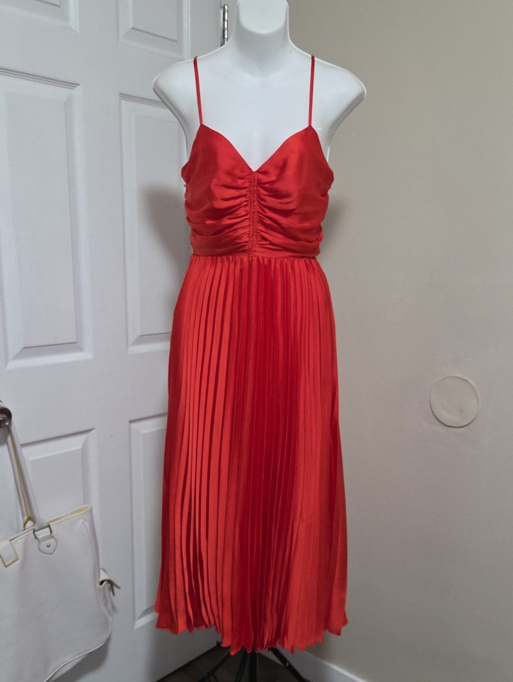 Adelyn Rae Red Satin Maxi Dress with Spaghetti Straps